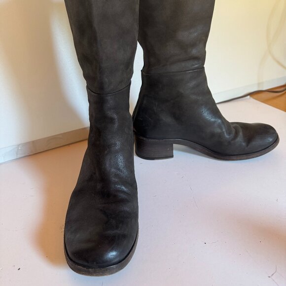 Marsell Distressed Black Leather Calf-High Boots, Size 38 / 8 - Picture 1 of 7